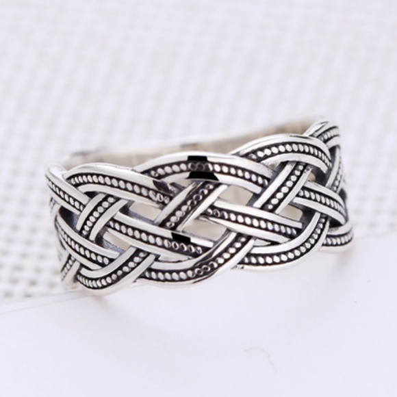 925 Sterling Silver Antiqued Braided Ring - Picture 3 of 7